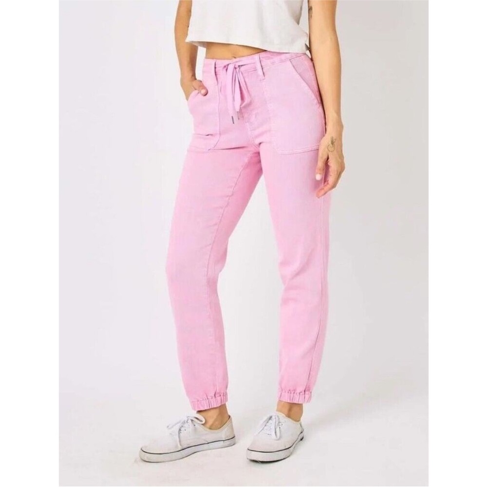 Judy Blue Jeans Womens Size Pink Garment Dyed High Rise Jogger Stretch Denim